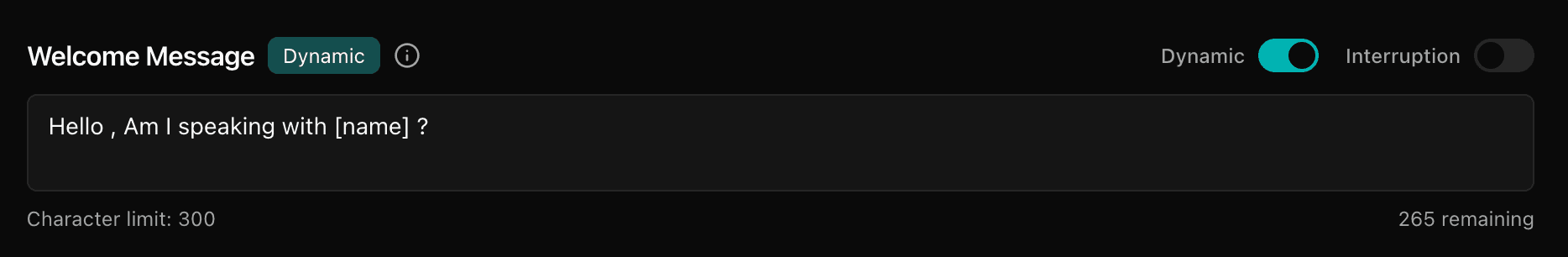 Welcome Message Configuration