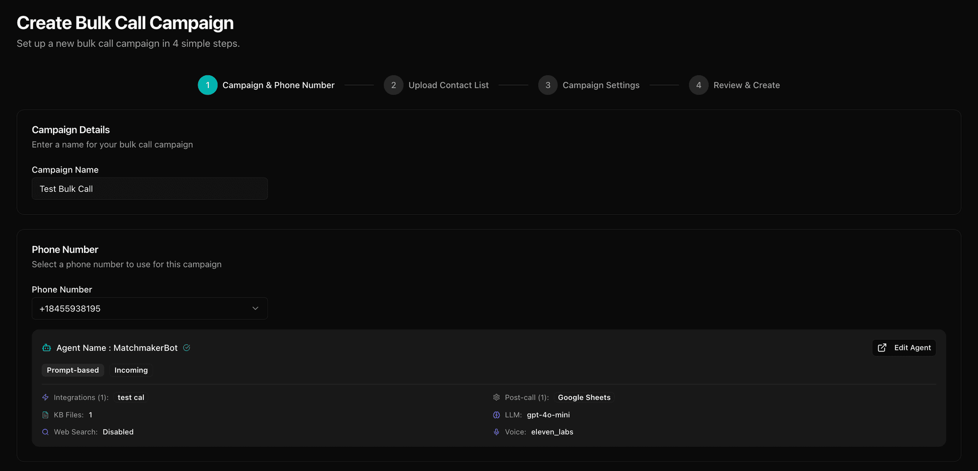 Bulk Call Step 1 - Campaign Details