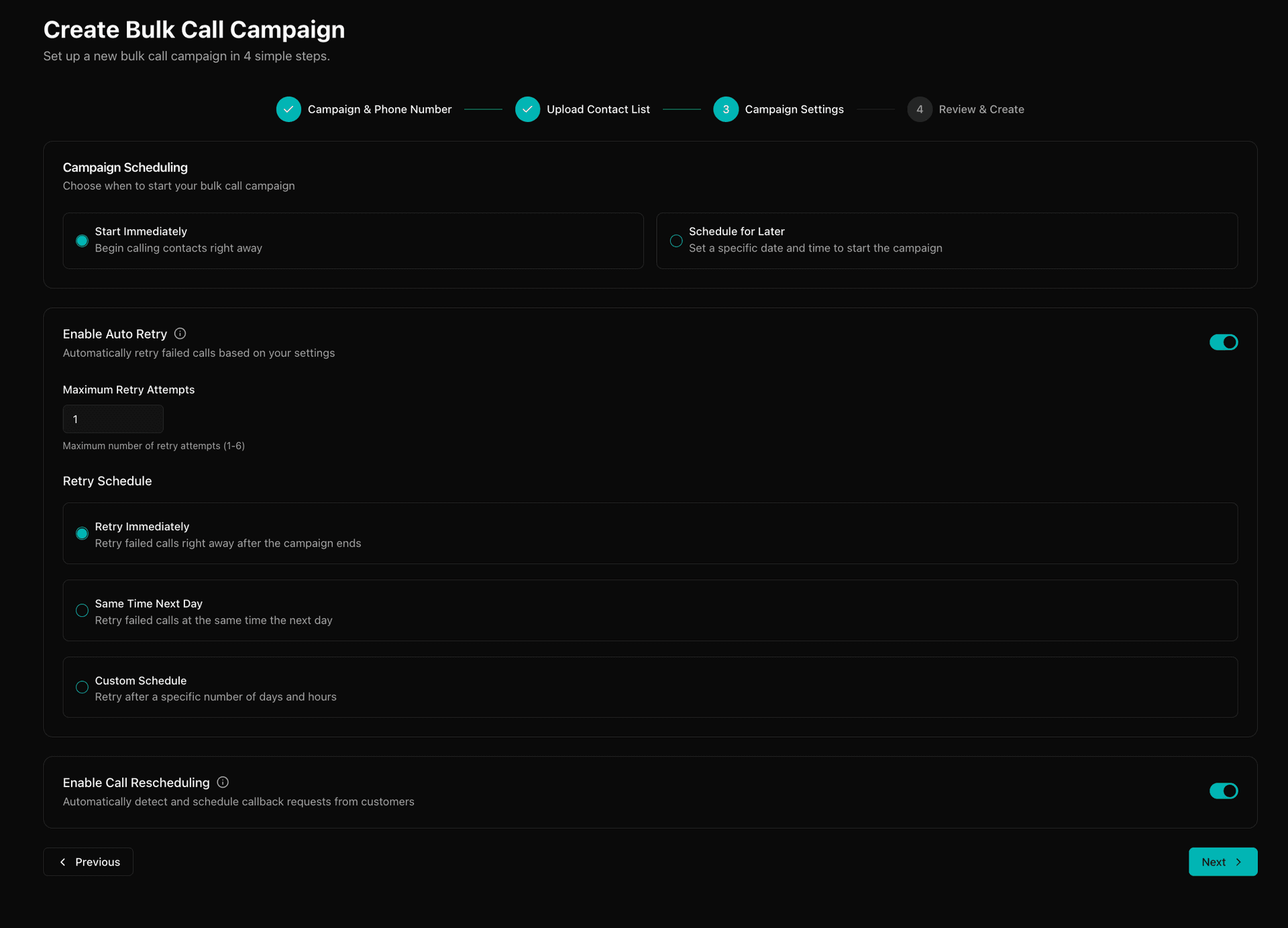Bulk Call Step 3 - Detailed Configuration