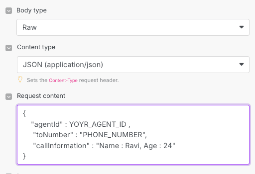 Setting up Body for call Dispatch