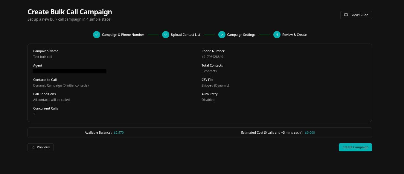 Dynamic Campaign Step 4 - Review and Create