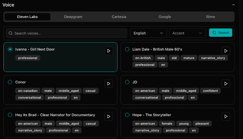 Voice selection interface