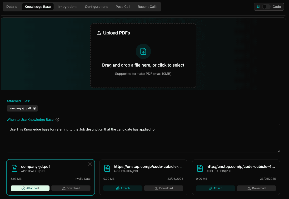 Agent knowledge base upload