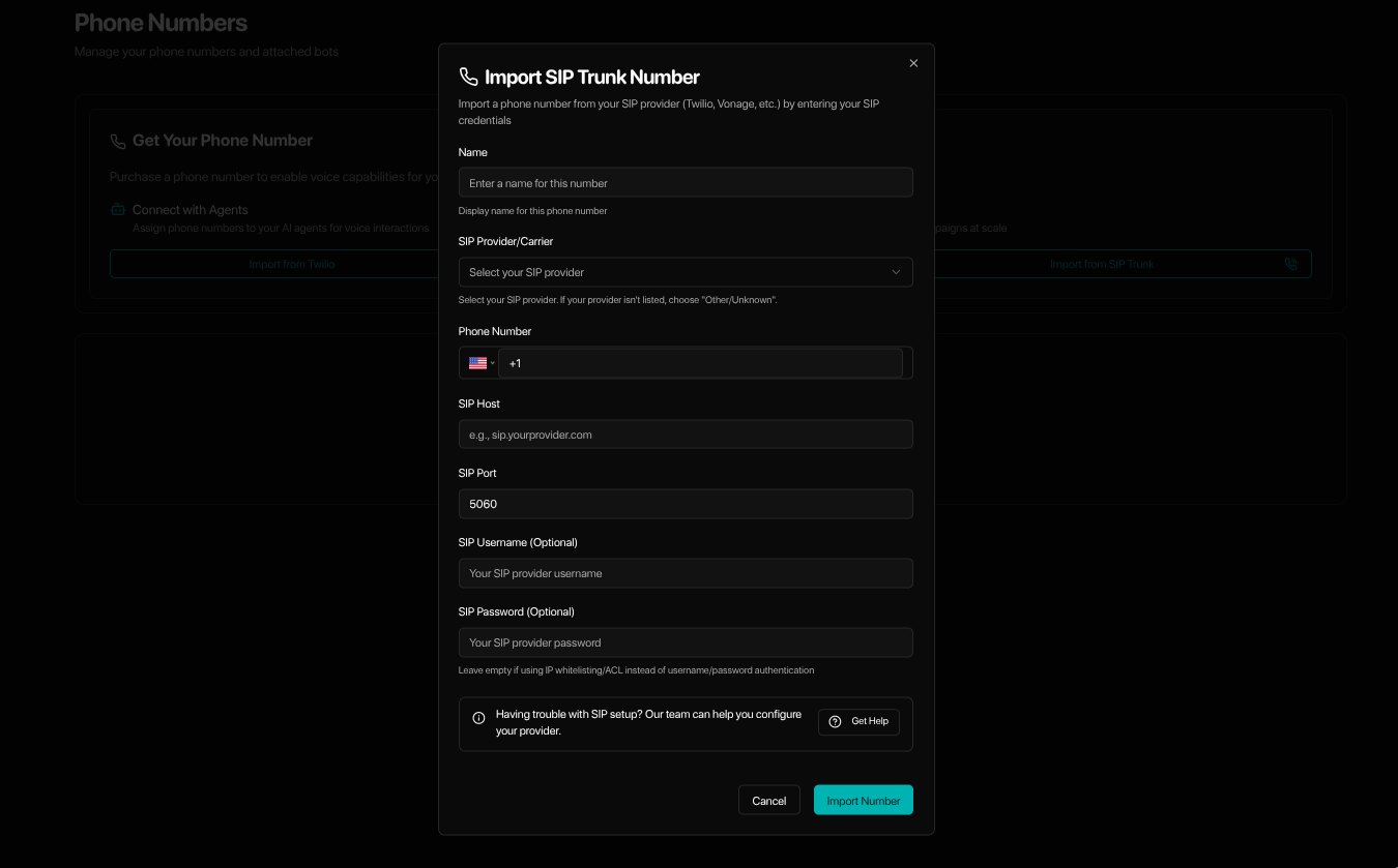 SIP Credentials Form