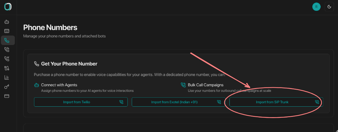 SIP Import Button Location