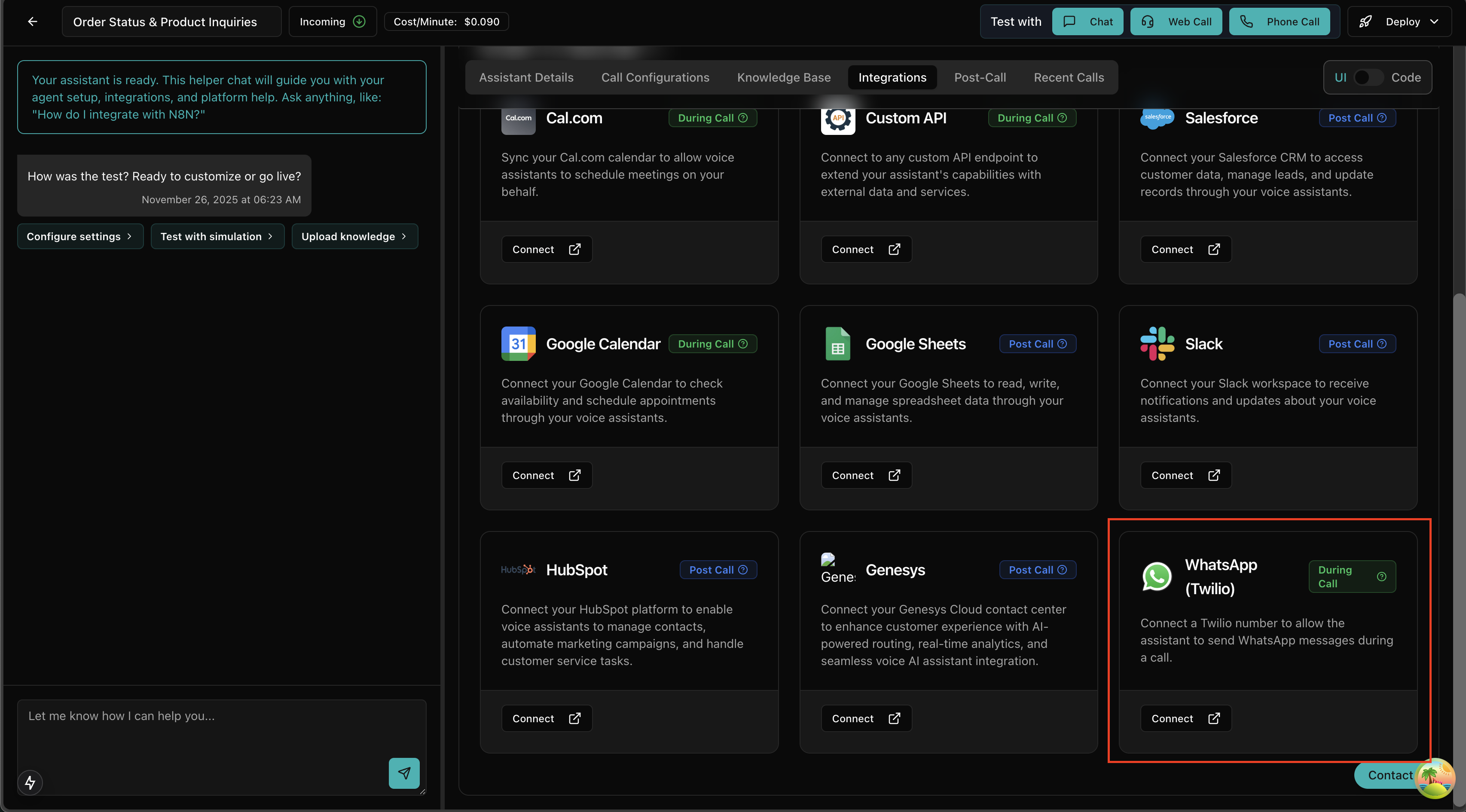 Select WhatsApp Integration